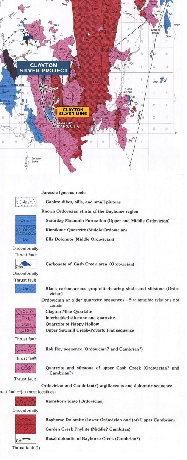 Clayton Silver Mine Geologic Map for Rock Types
